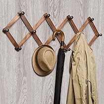 Amber Home Wood Accordion Wall Rack 13 Hooks (Pegs), Expandable